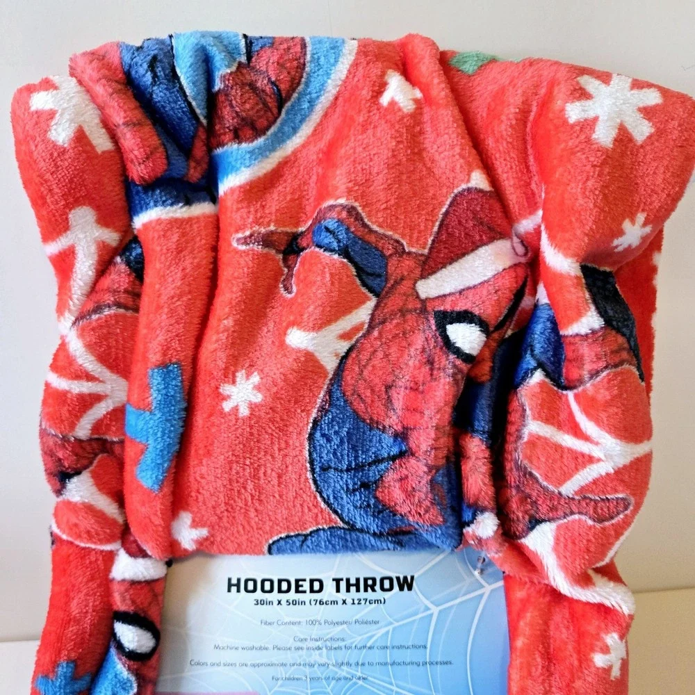 Marvel Spiderman Kids Christmas Winter Holiday Hooded Throw Blanket 30x50 NWT